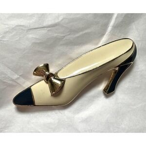 Vintage Trifari Enamel Shoe Pin Navy Blue & Cream White Enamel